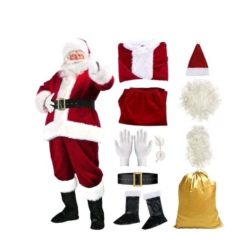 Santa Claus Costume Christmas 9pcs Santa Suit Adults Men Professional Sz Large
